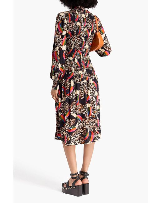Farm Rio Black Printed Crepe Midi Dress