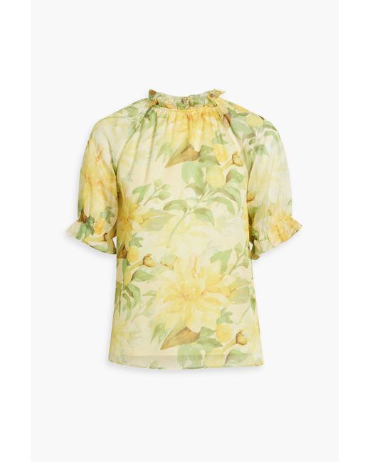 Mikael Aghal Yellow Ruffled Floral-Print Chiffon Blouse