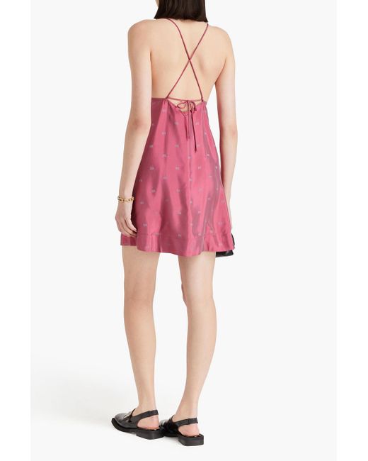 Ganni Pink Jacquard Mini Slip Dress