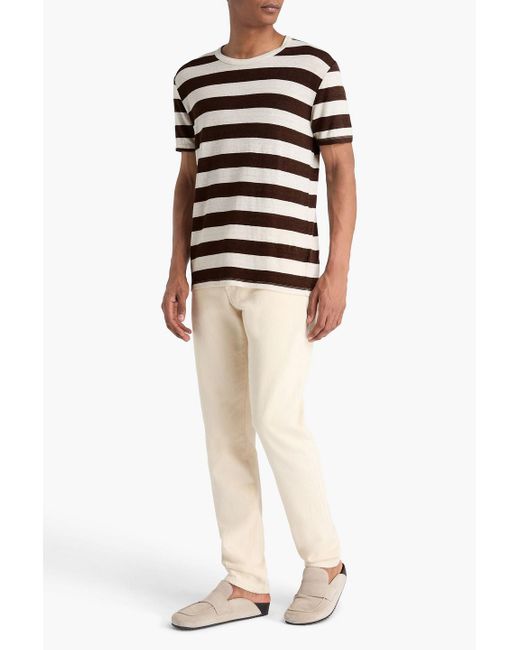 Officine Generale Brown Striped Linen-Blend T-Shirt for men