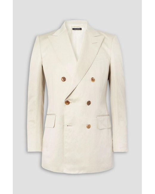 Tom Ford Natural Dyllan Double-Breasted Silk And Linen-Blend Twill Suit Jacket for men