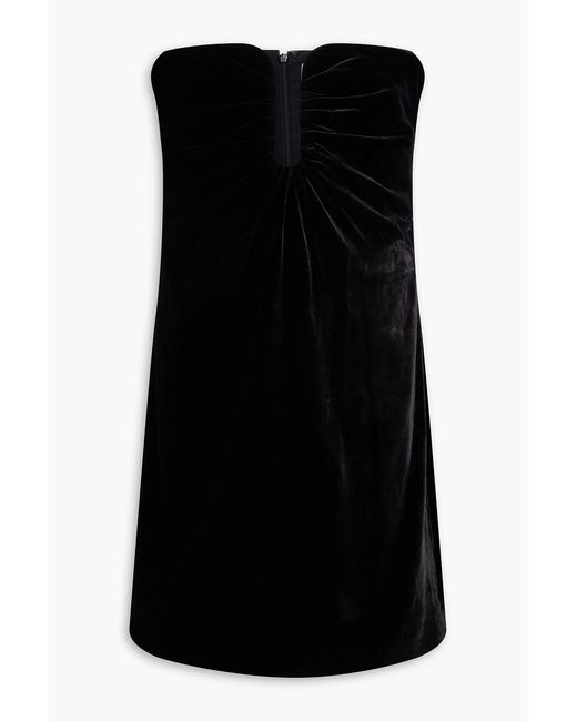Roland Mouret Black Strapless Ruched Velvet Mini Dress