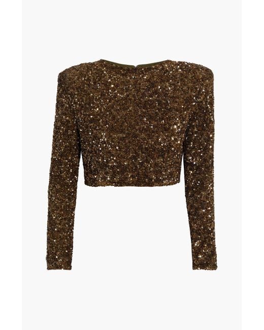 retroféte Cropped Sequined Tulle Top in Metallic | Lyst