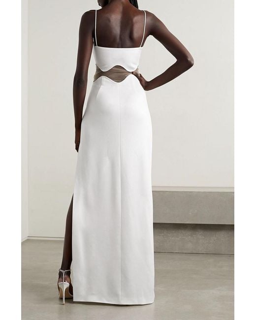 Galvan White Isola Bella Mesh-paneled Knitted Maxi Dress