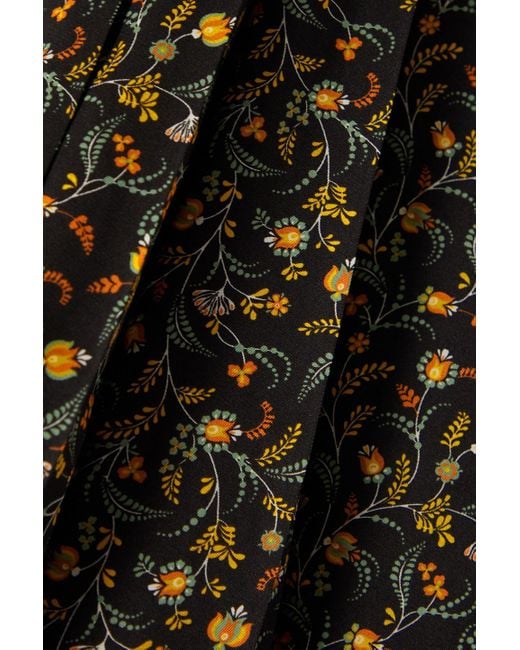 Cefinn Black Savannah Pleated Floral-print Twill Skirt