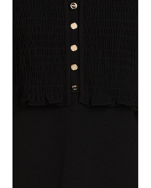 Sandro Black Button-embellished Shirred Crepe Mini Dress