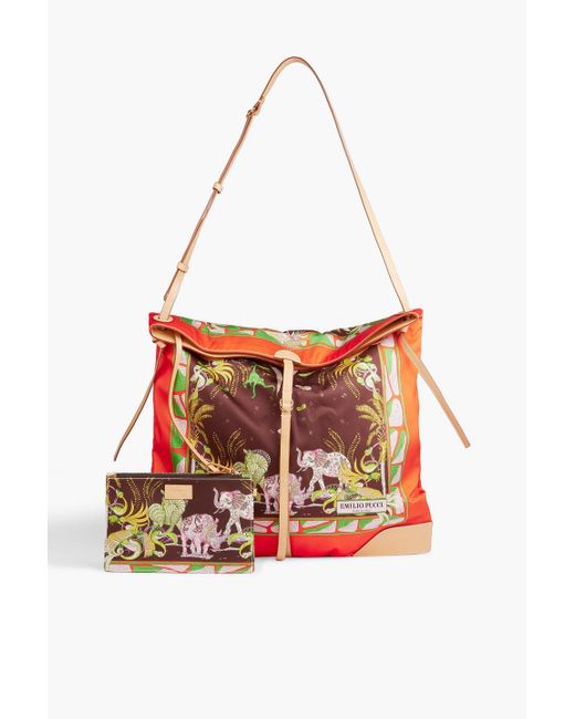 Emilio Pucci Red Leather-trimmed Printed Satin-twill Shoulder Bag