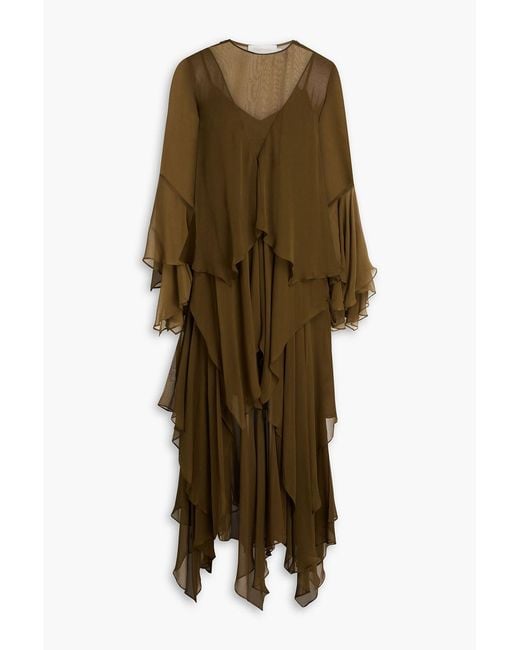 Zimmermann Green Tiered Silk-Chiffon Maxi Dress