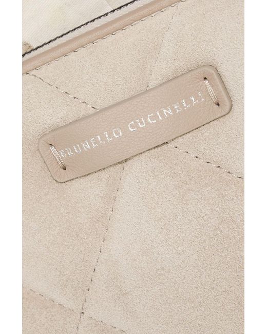 Brunello Cucinelli Natural Bead-Embellished Quilted Suede Wallet