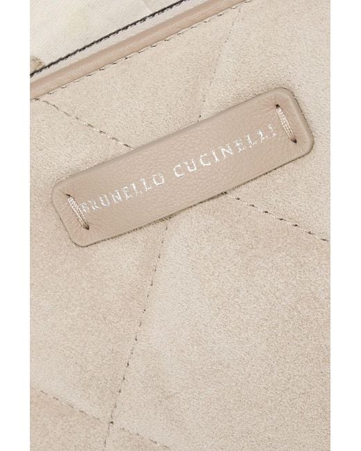 Brunello Cucinelli Natural Bead-Embellished Quilted Suede Wallet