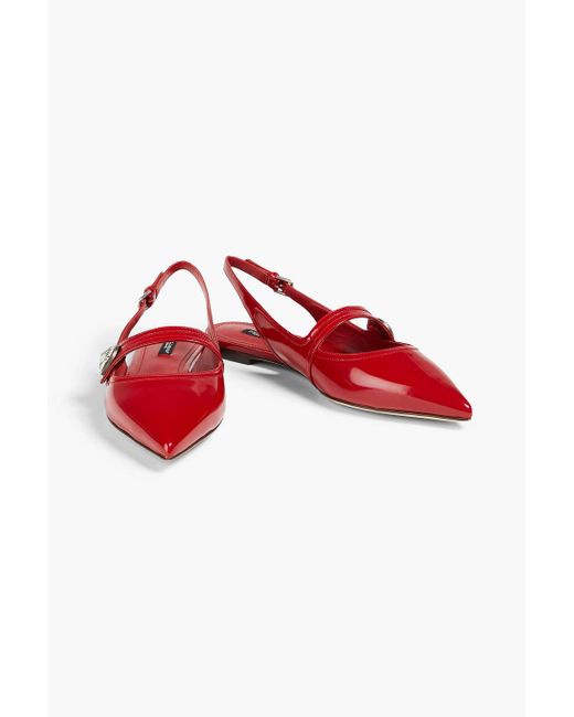 Dolce & Gabbana Red Patent-leather Slingback Point-toe Flats
