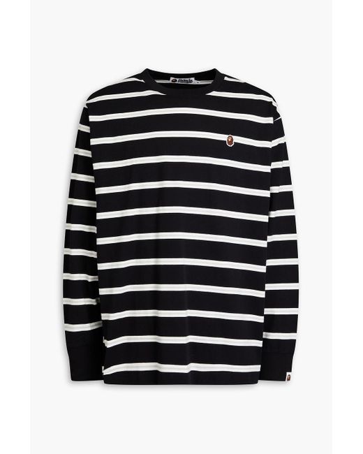 A Bathing Ape Black Embroidered Striped Cotton-jersey T-shirt for men