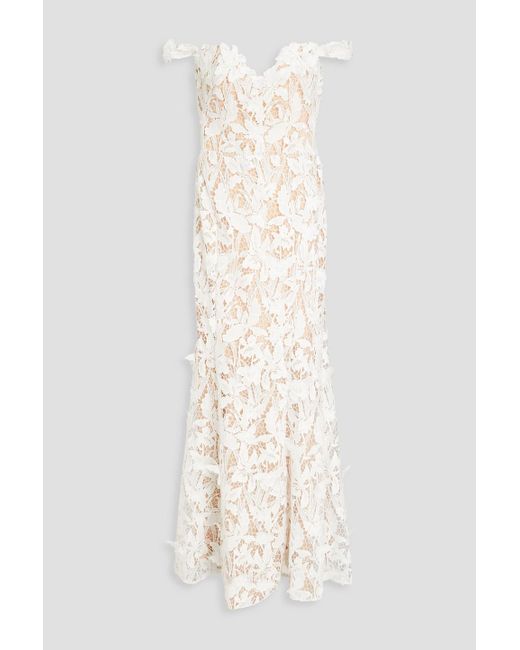 Marchesa White Ausgestellte robe aus guipure-spitze