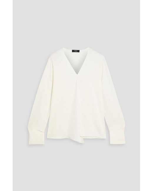 Theory Natural Draped Silk Crepe De Chine Blouse