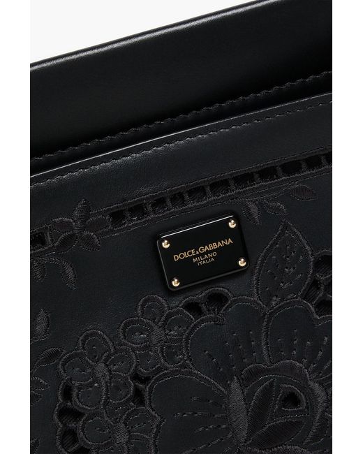 Dolce & Gabbana Black Sicily 62 Embroidered Leather Tote
