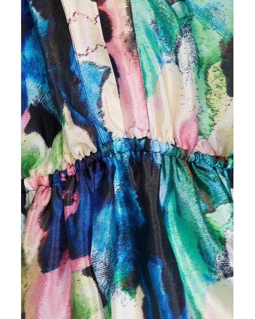 Stine Goya Blue Robin bedruckte bluse aus glänzendem crêpe mit schößchen