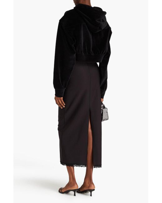 T By Alexander Wang Black Lace-trimmed Satin-jersey Midi Pencil Skirt