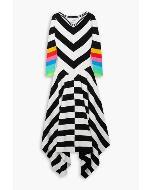 Christopher John Rogers White Asymmetric Striped Stretch-knit Maxi Dress