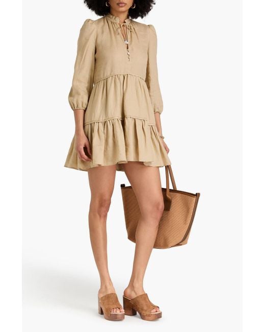 Veronica Beard Natural Hawken Tiered Linen Mini Dress