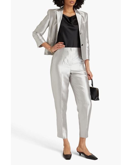 Theory White Silk-shantung Tapered Pants