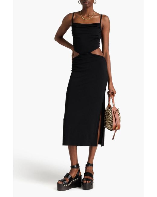Melissa Odabash Black Ruched Cutout Stretch-crepe Midi Dress