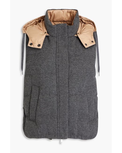 Brunello Cucinelli Gray Reversible Quilted Cashmere-felt And Shell Hooded Vest