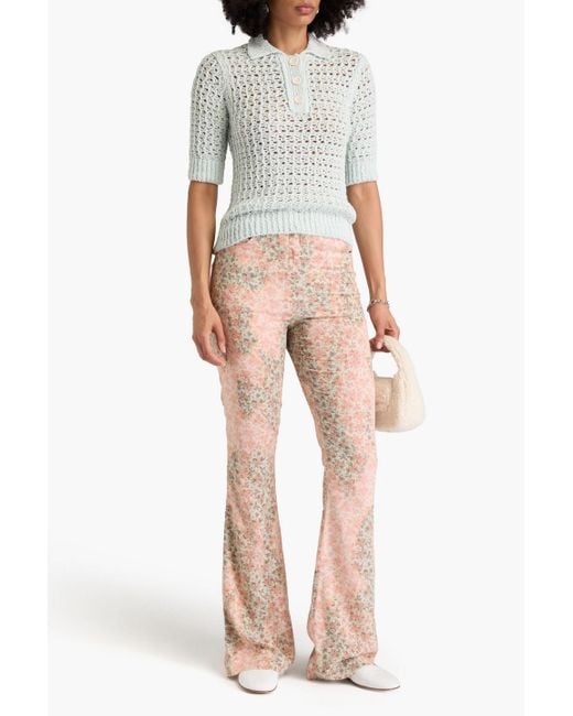 Acne White Crochet-knit Cotton Polo Shirt