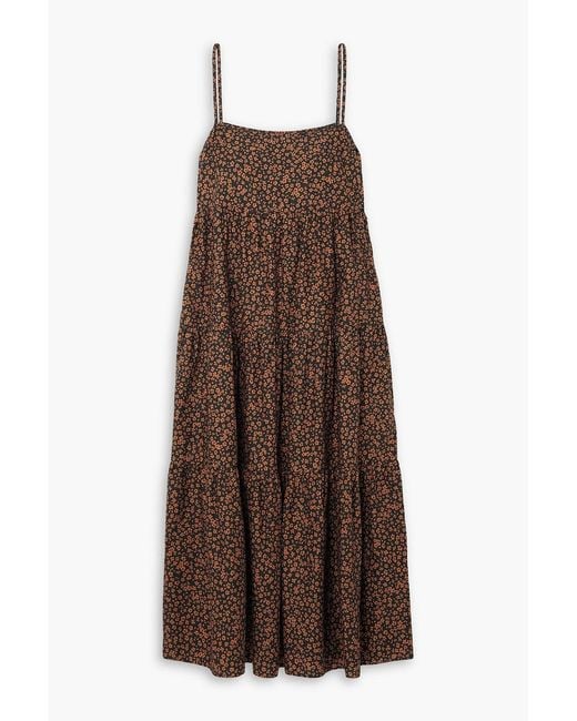 Matteau Brown Floral-print Tiered Cotton-poplin Maxi Dress