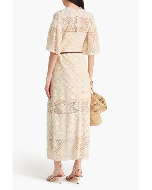 Zimmermann Natural Belted Crocheted Cotton Maxi Dress