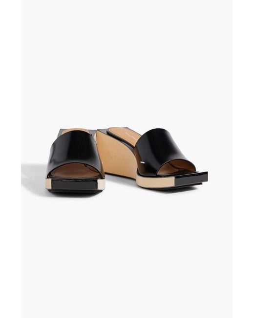 Maison Margiela Black Mm22 Glossed-Leather Wedge Mules