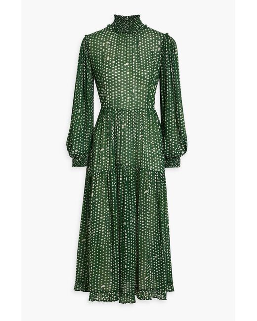 Iris & Ink Green Amelia Tiered Polka-dot Gauze Midi Dress