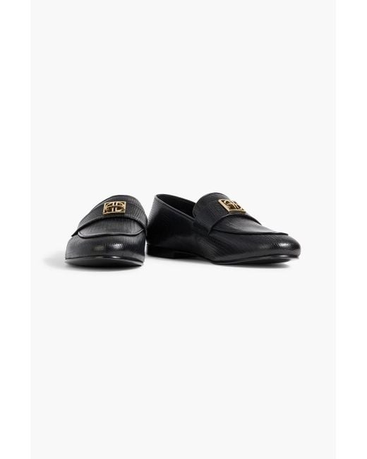 Anine Bing Black Corrine Embellished Lizard-Effect Leather Loafers