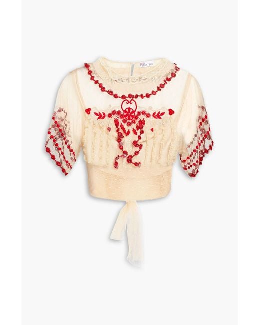 RED Valentino Pink Embellished Point D'espirit Top