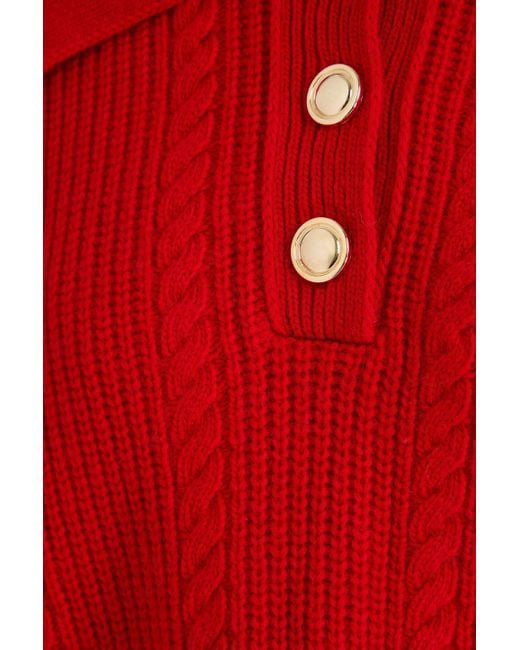 Sandro Red Cable-knit Wool-blend Polo Sweater