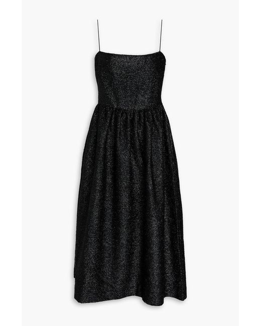 Stine Goya Black Anny Gathered Tinsel Midi Dress