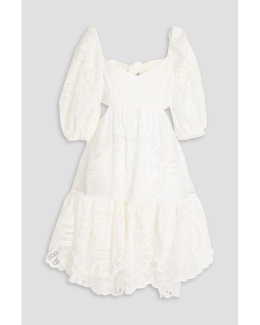 Zimmermann Natural Cutout Broderie Anglaise Linen Mini Dress