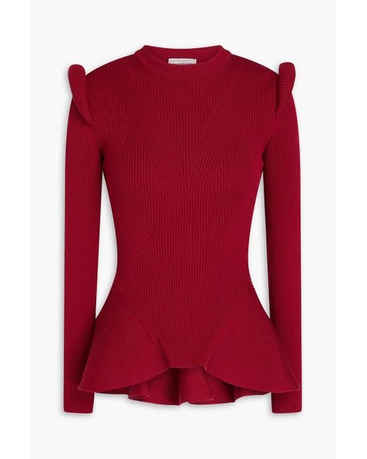 Alexander McQueen Red Pullover aus einer gerippten wollmischung mit schößchen