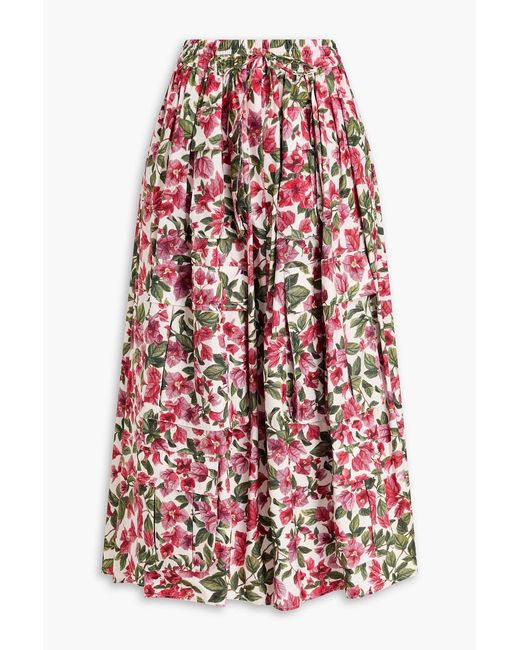 Farm Rio Red Floral-print Cotton-poplin Midi Skirt
