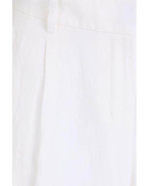 Theory White Pleated Linen Wide-Leg Pants