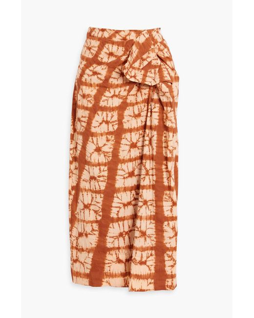 Ulla Johnson Orange Ember Ruffled Tie-dyed Cotton Midi Skirt