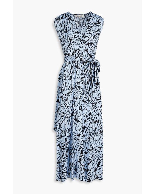 Diane von Furstenberg Blue Merlin Printed Jacquard Midi Dress