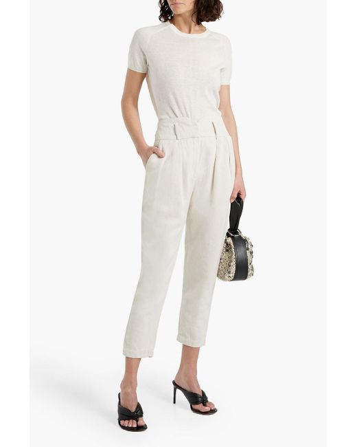IRO White Yila Cropped Cotton And Linen-blend Twill Tapered Pants