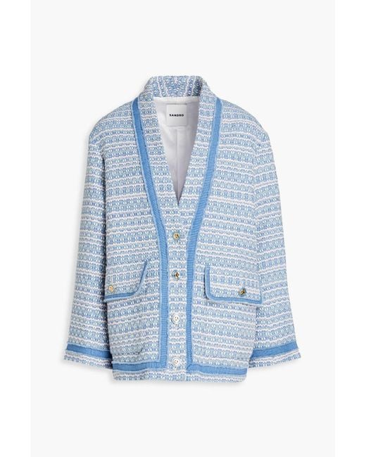 Sandro Blue Amelia Cotton-blend Tweed Jacket