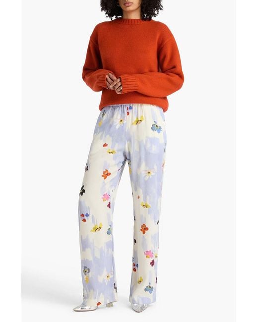 Stine Goya White Floral-Print Tencel Lyocell-Blend Satin Straight-Leg Pants