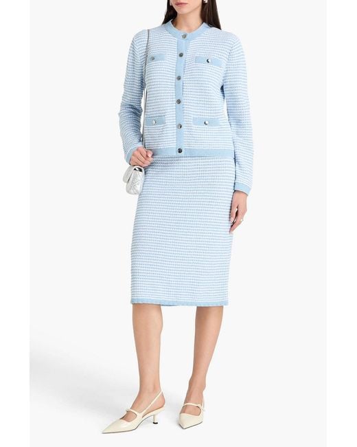 Tory Burch Blue Kendra Striped Crochet-knit Cotton-blend Cardigan