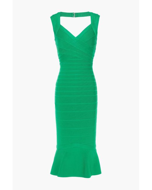 Hervé Léger Green Fluted Cutout Bandage Dress