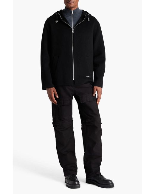 Sandro Black Wool-Blend Felt Hooded Jacket for men