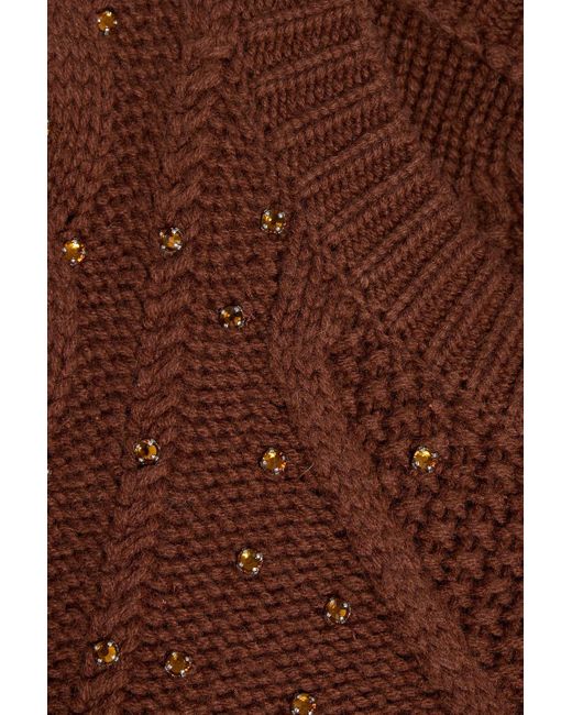 Max Mara Women's Brown Onde Crystal-Embellished Cable-Knit Wool