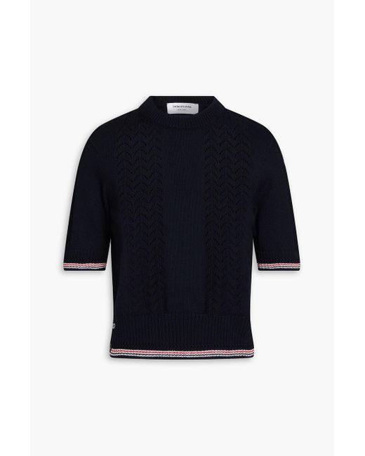 Thom Browne Blue Pointelle-knit Cotton Sweater