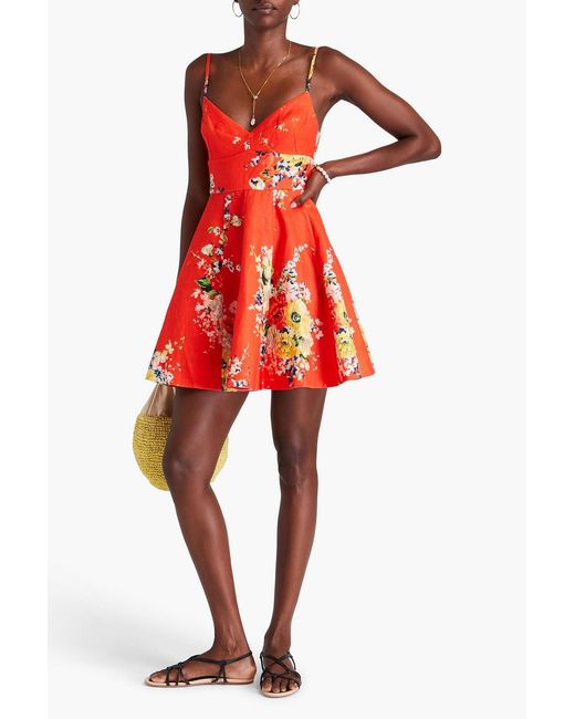 Zimmermann Red Floral-print Linen Mini Dress